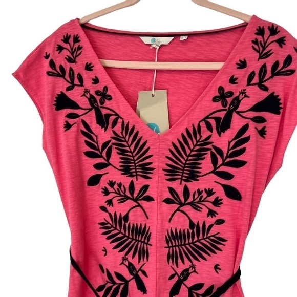 Boden Tanya Embroidered Short Sleeve Jersey Dress Pink Navy Blue - Picture 3 of 13